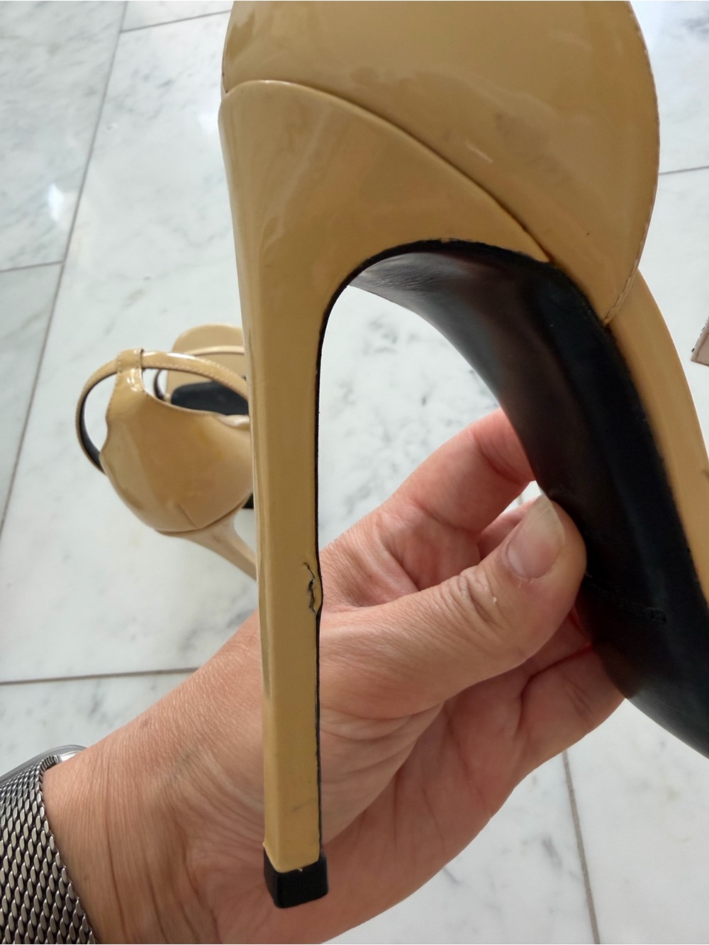 Saint Laurent Beige Patent Leather Ankle-Strap Heels - Picture 6 of 9